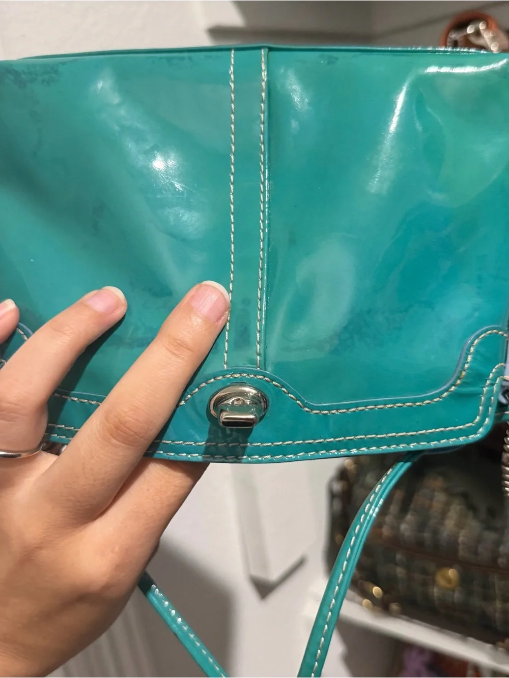 Vintage Coach Turquoise Turnlock Wristlet